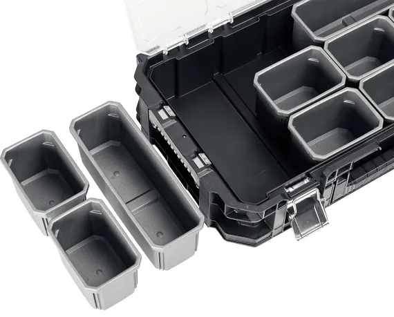 KETER SMART ROLLING, 564 х 373 х 700 мм, (22″), набор пластиковый ящик-тележка + ящик для инструментов + ящик органайзер (38390-22)