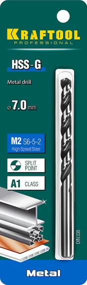 KRAFTOOL HSS-G, 7.0 х 109 мм, сталь P6M5, сверло по металлу (29651-7)