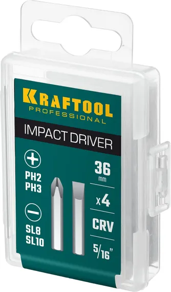 KRAFTOOL 36 мм, 4 шт, набор бит для ударной отвертки (25551)