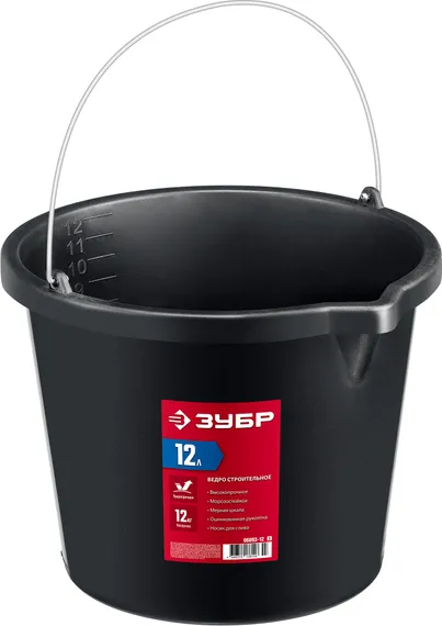 ЗУБР 12 л, высокопрочное с носиком, строительное пластиковое ведро (06093-12)