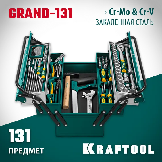 KRAFTOOL GRAND-131, 131 предм., (1/2″+1/4″), универсальный набор инструмента (27978-H131)