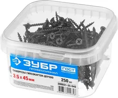 ЗУБР СГД, 45 х 3.5 мм, фосфатированное покрытие, 250 шт (0,55 кг.), саморез гипсокартон-дерево, Профессионал (300031-35-045)