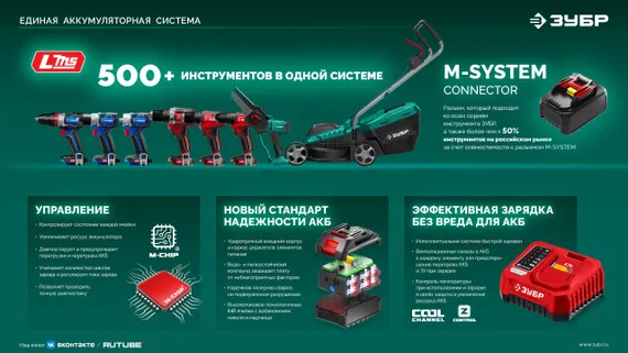 Кусторез аккумуляторный со штангой ЗУБР 20 В, 460 мм, 1 АКБ LMS (4 Ач), (КРАШ-2046-41)