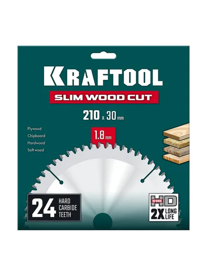 KRAFTOOL Slim wood cut 210 х 30 x 1.8 мм, 24Т, диск пильный по дереву, (36955-210-30-24)
