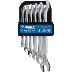 ЗУБР 6 шт, 6 - 19 мм, набор рожковых гаечных ключей, Профессионал (27011-H6)