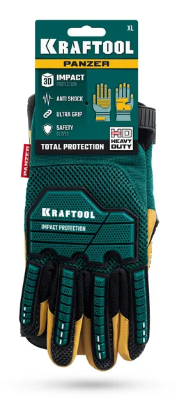 KRAFTOOL PANZER р.L (9), профессиональные комбинированные перчатки, виброзащита, увеличенные противоударные накладки (11298-L)