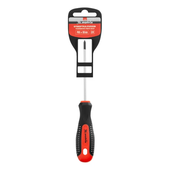 Отвертка Fusion, PH0 х 80 мм, CrV, трехкомпонентная рукоятка "Anti slip" Matrix