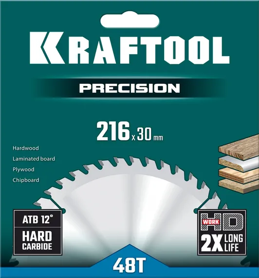 KRAFTOOL Precision, 216 х 30 мм, 48Т, пильный диск по дереву (36952-216-30)