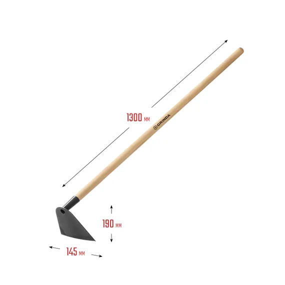 GRINDA GH-190 WOOD, 190 x 145 x 1300 мм, трапециевидный профиль, углеродистая сталь, антикор. покрытие, деревянный черенок, мотыга (39597)