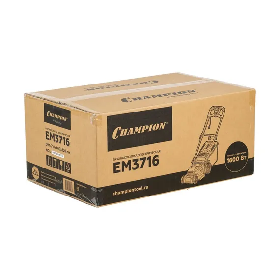 Газонокосилка эл. CHAMPION EM3716 (1,6 кВт травосб. 40л ширина 370мм 25-75мм, 14.4кг)