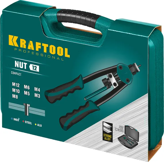KRAFTOOL NUT-12, М3 - М12, 380 мм, резьбовой двуручный заклепочник в кейсе (31183)