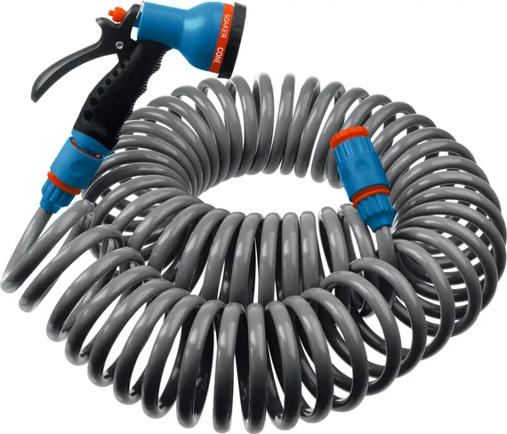 GRINDA спиральный шланг 3/8″ x 15 м, пистолет-распылитель, адаптеры, поливочный набор, PROLine (428495)