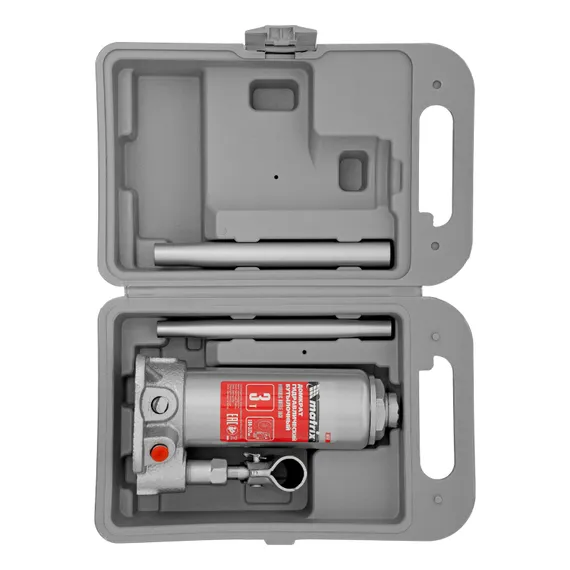 Домкрат гидравлический бутылочный, 3 т, высота подъема 194-372 мм, в пластиковый кейсе Matrix