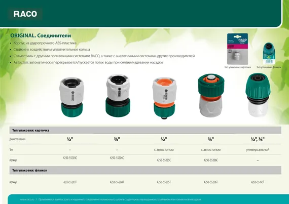RACO ORIGINAL, 1/2″, с автостопом, для шланга, из ABS пластика, быстросъемный соединитель (4250-55205C)