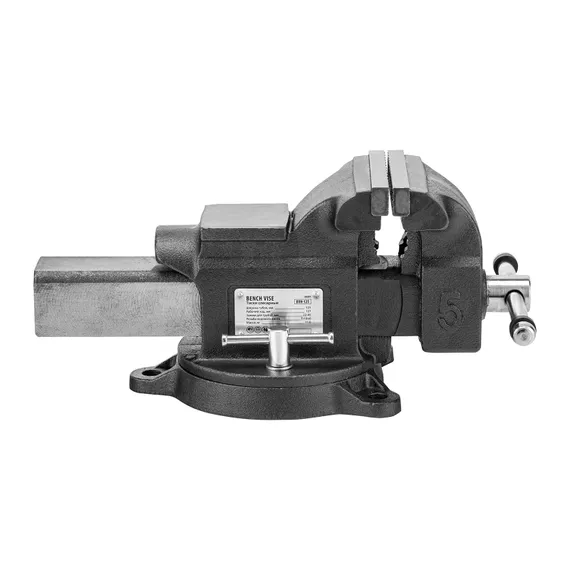 Тиски слесарные BVH-125, 125 мм, поворотные, стальная направляющая, с наковальней //Denzel