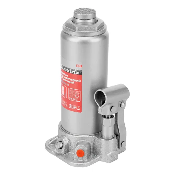Домкрат гидравлический бутылочный, 8 т, высота подъема 230-457 мм Matrix