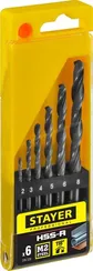 STAYER HSS-R, 6 шт, (2-8 мм), быстрорежущая сталь P6M5, класс В, набор сверл по металлу, Professional (29602-H6)