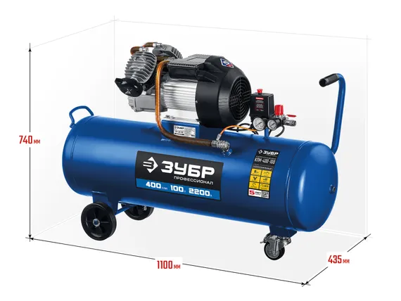 ЗУБР 400 л/мин, 100 л, 2200 Вт, масляный компрессор, Профессионал (КПМ-400-100)