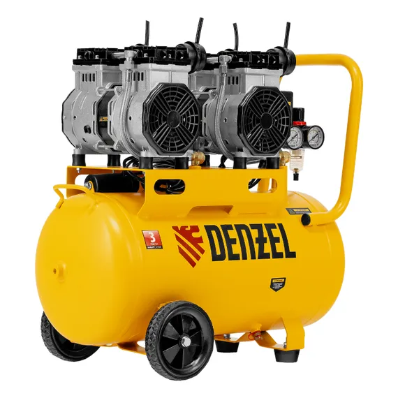Компрессор безмасляный, малошумный DLS 2200/50, 2200 Вт, 2x1100, 50 л, 380 л/мин Denzel