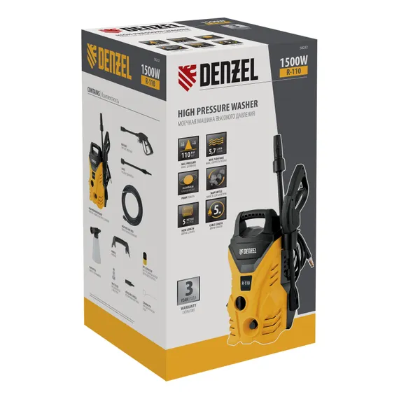 Моечная машина высокого давления R-110, 1500 Вт, 110 бар, 5,7 л/мин, переносная Denzel