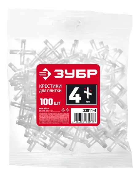 ЗУБР 4 мм, 100 шт, крестики для плитки (33811-4)