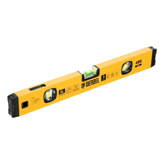 Уровень алюминиевый, магнит., фрезерованный, 3 глазка (1 зеркал.) 0,5 мм/м, 400 мм Denzel