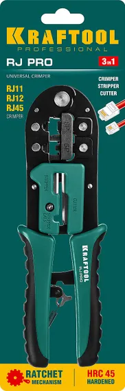 KRAFTOOL RJ-Pro, (RJ45, RJ11,RJ12), универсальный кримпер (22698)