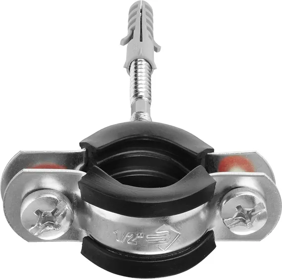 ЗУБР 1/2″, цинк, 1 шт, трубный хомут с сантехнической шпилькой и дюбелем (37866-20-24)