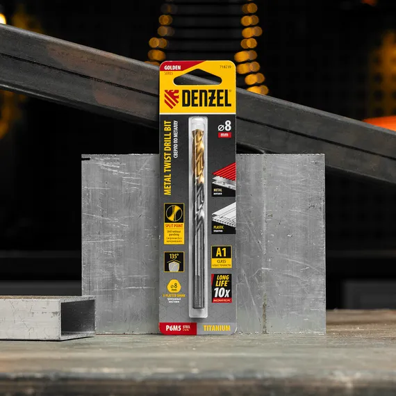 Сверло спиральное по металлу 8 x 117 мм, Р6М5, Golden Tip  Denzel