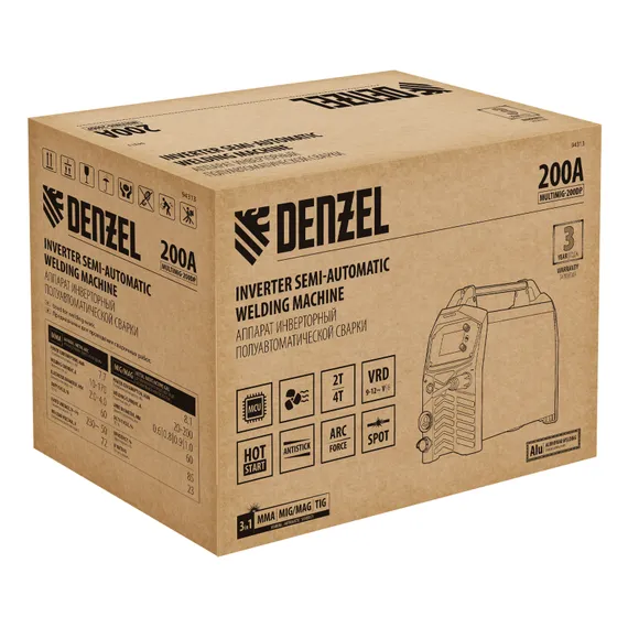Аппарат инвертор. полуавтомат. сварки MultiMIG-200DP Synergy Double Pulse, 200 А, ПВ 80% Denzel