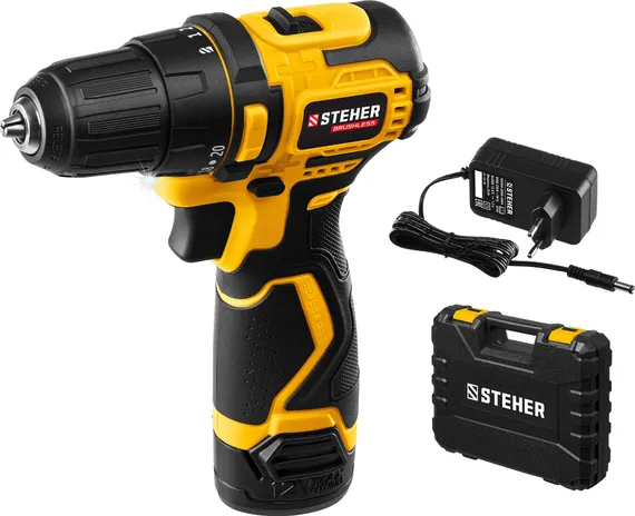 Бесщеточная дрель-шуруповерт, STEHER 12 В, 35 Н·м, 1 АКБ (2 А·ч), кейс (CDB-120-1)