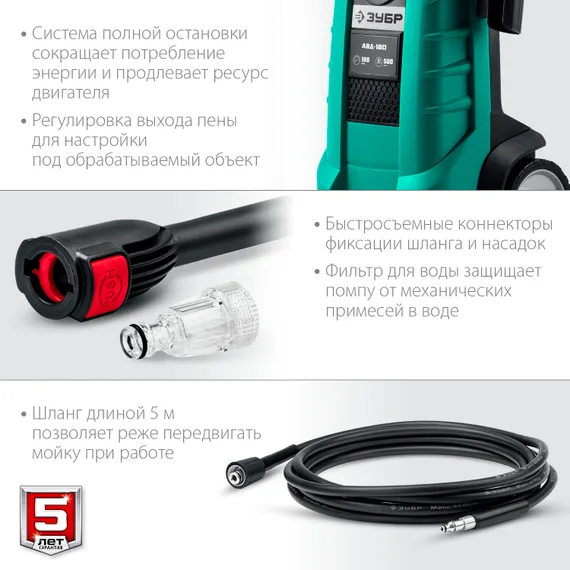ЗУБР 180 Атм, 2300 Вт, мойка высокого давления, пистолет МИГ-180 (АВД-180)