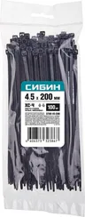 СИБИН ХС-Ч, 4.5 x 200 мм, нейлон РА66, 100 шт, черные, хомуты-стяжки (3788-45-200)