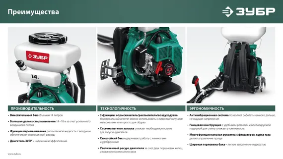 Бензиновый опрыскиватель ЗУБР 14 л 2.5 л.с (ОПБ-14-43)