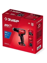 Бесщеточная дрель-шуруповерт, ЗУБР 20 В, 65 Н·м, 2 АКБ LMS (2 А·ч), сумка (ДБ-65-22)