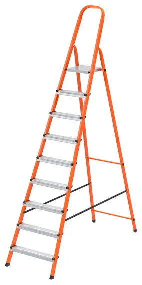 Стремянка, 9 ступеней, стальной профиль, ступени сталь, оранжевая, Сибртех