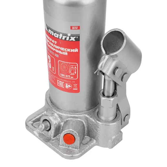 Домкрат гидравлический бутылочный, 3 т, высота подъема 194-372 мм, в пластиковый кейсе Matrix