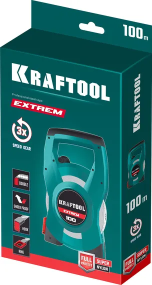 KRAFTOOL EXTREM, 100 м, геодезическая стальная мерная лента