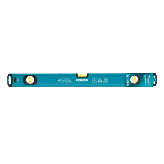 Уровень алюминиевый, магнит., фрезерованный, 3 глазка, 0,5 мм/м, 600 мм Gross