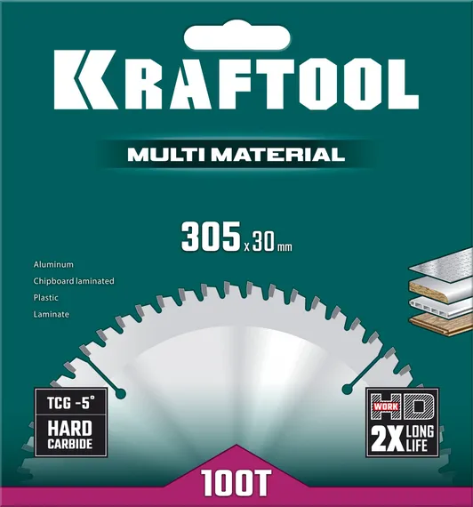 KRAFTOOL Multi Material, 305 х 30 мм, 100Т, пильный диск по алюминию (36953-305-30)