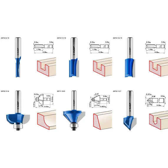 ЗУБР 12 шт, набор профильных фрез по дереву, Профессионал (28796-H12)