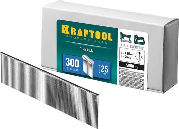 KRAFTOOL гвозди тип 300 (47/J/ F), 25 мм, калибр 18GA. 5000 шт (31785-25)