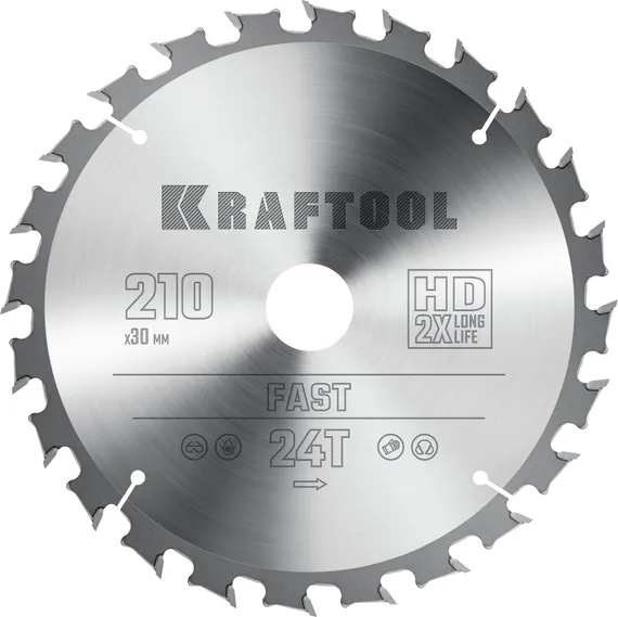 KRAFTOOL Fast, 210 х 30 мм, 24Т, пильный диск по дереву (36950-210-30)