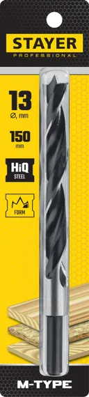 STAYER M-type, 13.0 x 150/95 мм, М-образная заточка, спиральное сверло по дереву (2942-150-13)