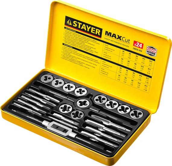 STAYER MaXCut, 24 предмета, легированная сталь, набор метчиков и плашек (28020-H24)