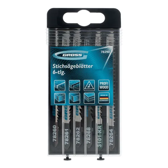 Набор полотен для электролобзика по дереву, 6 шт, Profi, пластиковый кейс Gross