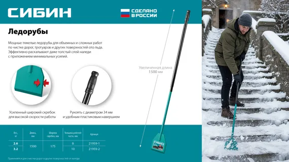 СИБИН 3.2 кг, 175 х 1500 мм, ледоруб (21959-2)