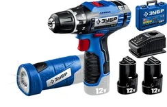 Уценка. Дрель-шуруповерт + LED фонарь, ЗУБР 12 В, 40 Н·м, 2 АКБ тип Т7 (2 А·ч), кейс, Профессионал (DL-121-22F-U))