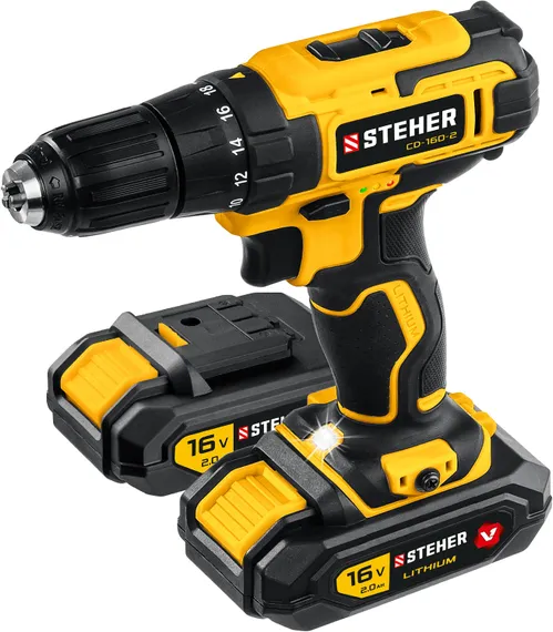 Дрель-шуруповерт, STEHER 16 В, 35 Н·м, 2 АКБ (2 А·ч), кейс (CD-160-2)