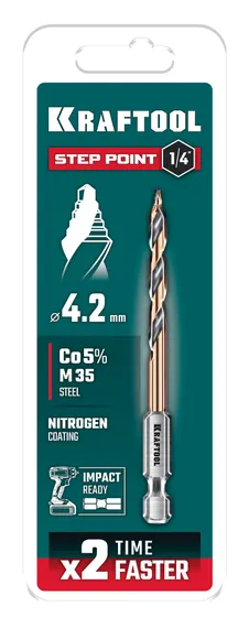 KRAFTOOL STEP POINT, d 4.2 х 83 мм, сверло по металлу для винтовёртов и шуруповертов IMPACT READY (29653-4.2)